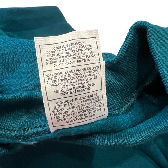 Vtg Fruit Of The Loom Raglan Sweatshirt 80s Teal Blue 90s Made USA NOS Blank 3XL - Picture 4 of 6